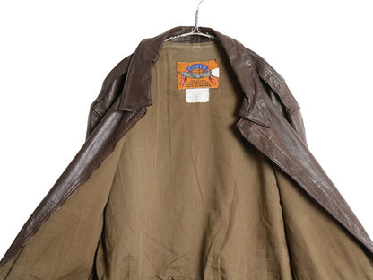 80s USA製 COOPER 本革 レザー A-2 タイプ フライト ジャケット メンズ XXL 程 ヴィンテージ 革ジャン ボンバー ゴートスキン 山羊革 茶