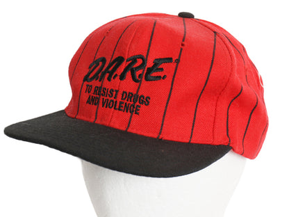 デッドストック 90s D.A.R.E 刺繍 ストライプ ベースボール キャップ フリーサイズ 帽子 トラッカー ワンポイント メッセージ 2トーン DARE