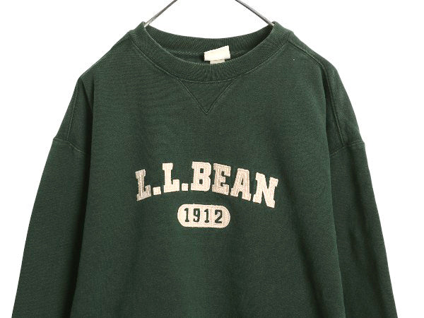 エルエルビーン ロゴ 刺繍 スウェット メンズ XL / アウトドア トレーナー クルーネック 裏起毛 前V ヘビーウェイト 大きいサイズ グリーン