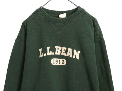 エルエルビーン ロゴ 刺繍 スウェット メンズ XL / アウトドア トレーナー クルーネック 裏起毛 前V ヘビーウェイト 大きいサイズ グリーン