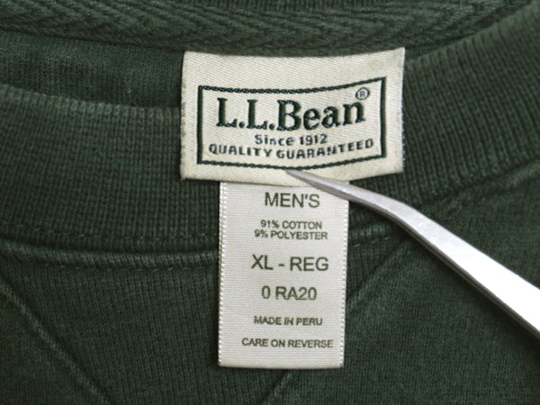 エルエルビーン ロゴ 刺繍 スウェット メンズ XL / アウトドア トレーナー クルーネック 裏起毛 前V ヘビーウェイト 大きいサイズ グリーン