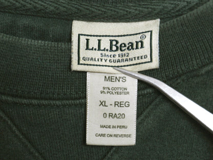 エルエルビーン ロゴ 刺繍 スウェット メンズ XL / アウトドア トレーナー クルーネック 裏起毛 前V ヘビーウェイト 大きいサイズ グリーン