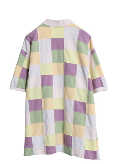 00s オービス パッチワーク 鹿の子 半袖 ポロシャツ メンズ XL 古着 オールド 半袖シャツ カットソー コットン 大きいサイズ マルチカラー