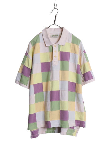 00s オービス パッチワーク 鹿の子 半袖 ポロシャツ メンズ XL 古着 オールド 半袖シャツ カットソー コットン 大きいサイズ マルチカラー