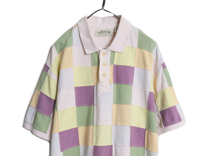 00s オービス パッチワーク 鹿の子 半袖 ポロシャツ メンズ XL 古着 オールド 半袖シャツ カットソー コットン 大きいサイズ マルチカラー