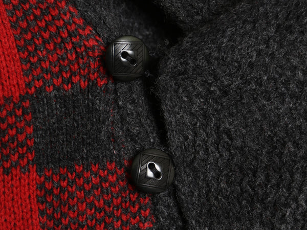エルエルビーン トッド スナイダー コラボ ショールカラー ニット セーター メンズ L / ウール チェック サガラ ワッペン ツートン 赤 灰