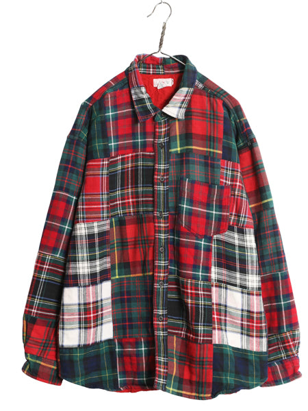 90s ジェイクルー パッチワーク ヘビー フランネル シャツ メンズ XL 古着 オールド 中綿 キルティング ライナー付き ネルシャツ チェック