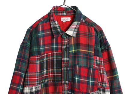 90s ジェイクルー パッチワーク ヘビー フランネル シャツ メンズ XL 古着 オールド 中綿 キルティング ライナー付き ネルシャツ チェック