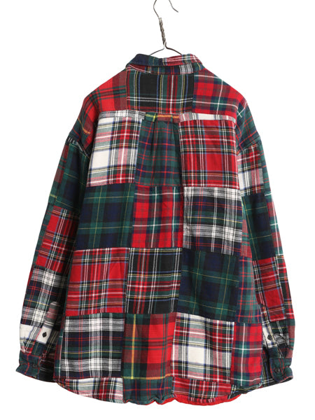 90s ジェイクルー パッチワーク ヘビー フランネル シャツ メンズ XL 古着 オールド 中綿 キルティング ライナー付き ネルシャツ チェック