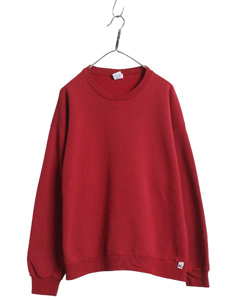 90s ラッセル 無地 スウェット メンズ レディース XL / オールド トレーナー 前V 裏起毛 大きいサイズ ワンポイント ブランク バーガンディ