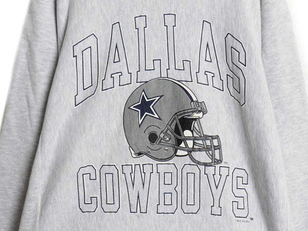 90s USA製 ★ チャンピオン リバースウィーブ 3段 プリント スウェット メンズ L オールド NFL カウボーイズ トレーナー 裏起毛  霜降り 灰