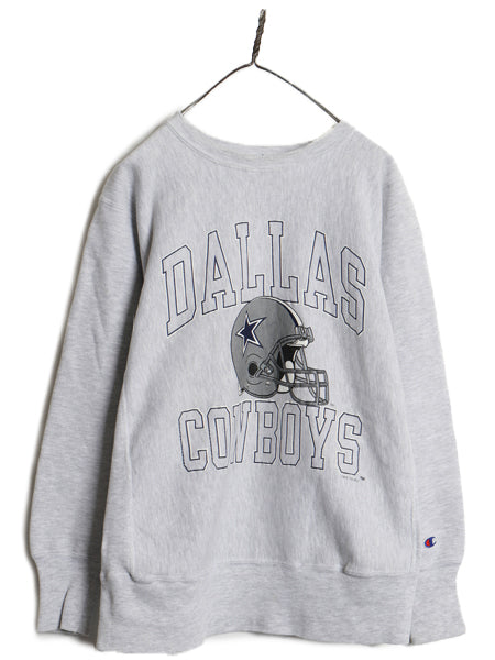 90s USA製 ★ チャンピオン リバースウィーブ 3段 プリント スウェット メンズ L オールド NFL カウボーイズ トレーナー 裏起毛  霜降り 灰