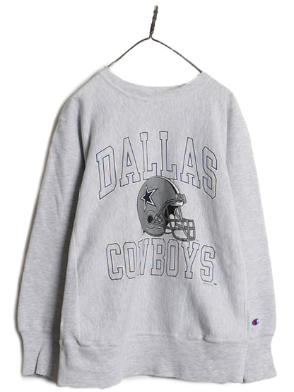 90s USA製 ★ チャンピオン リバースウィーブ 3段 プリント スウェット メンズ L オールド NFL カウボーイズ トレーナー 裏起毛  霜降り 灰