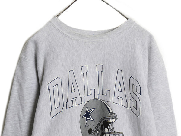 90s USA製 ★ チャンピオン リバースウィーブ 3段 プリント スウェット メンズ L オールド NFL カウボーイズ トレーナー 裏起毛  霜降り 灰