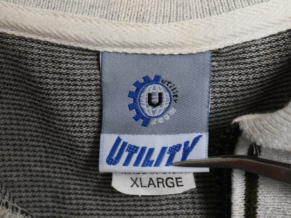 90s 00s USA製 ☆ UTILITY フルジップ 半袖 シャツ メンズ XL 小さめ L 程 古着 オールド カノコ ポロシャツ 襟付き ストレッチ 前開き Y2K