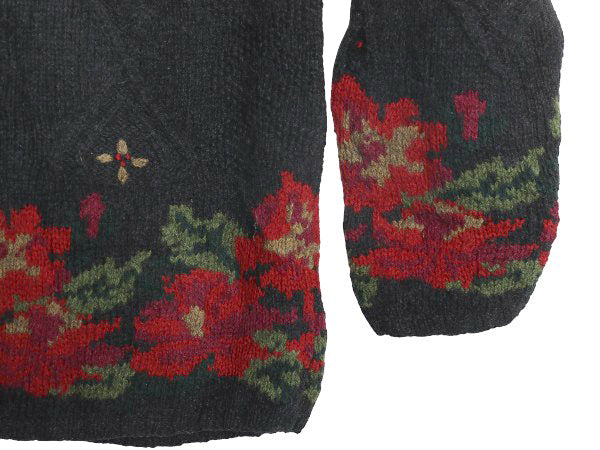 80s エルエルビーン ハイネック ウール ニット セーター レディース M ヴィンテージ アウトドア 花柄 フラワー 絵柄 デザイン 長袖セーター