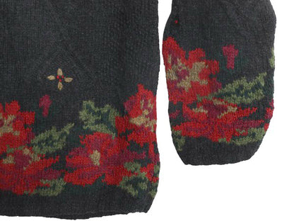 80s エルエルビーン ハイネック ウール ニット セーター レディース M ヴィンテージ アウトドア 花柄 フラワー 絵柄 デザイン 長袖セーター