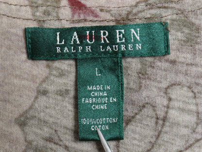 00s ローレン ラルフローレン Vネック 総柄 七分袖 カットソー レディース L オールド フリル 長袖 Tシャツ コットン ボタニカル 花柄 薄手