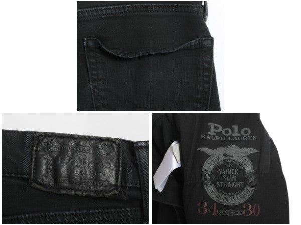 ポロ ラルフローレン ブラック デニム パンツ メンズ 実寸 36 30 / ヴィンテージ モデル ジーンズ ジーパン スリム ストレート ストレッチ
