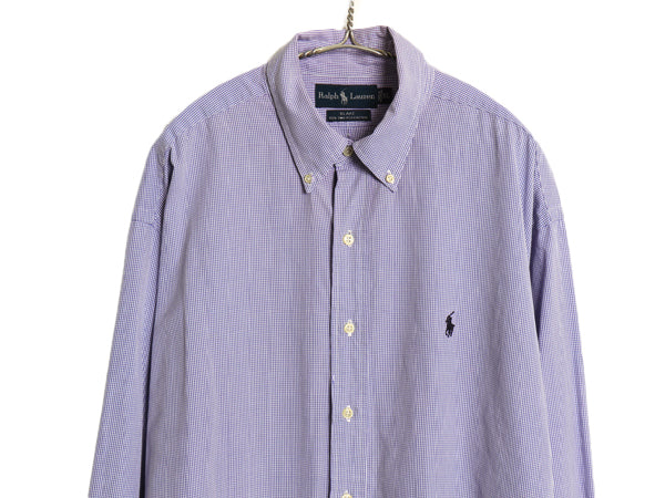 90s ラルフローレン ギンガム チェック 長袖 ボタンダウン シャツ メンズ XL / オールド ポロ コットン 長袖シャツ Yシャツ 大きいサイズ