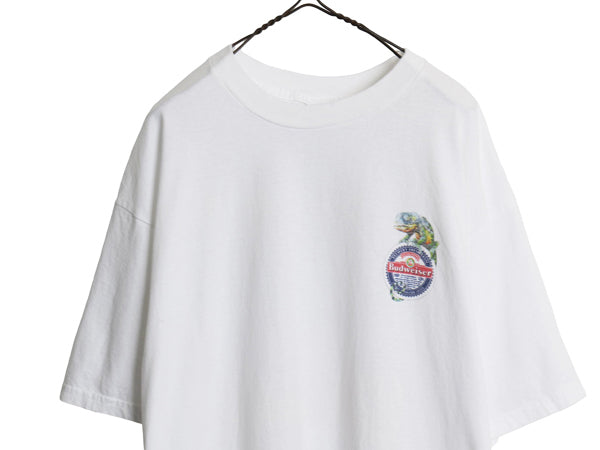 90s ★ バドワイザー カメレオン イラスト プリント Tシャツ メンズ XL 古着 グラフィック ビール 当時物 企業物 アニマル キャラクター 白
