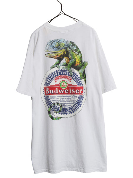 90s ★ バドワイザー カメレオン イラスト プリント Tシャツ メンズ XL 古着 グラフィック ビール 当時物 企業物 アニマル キャラクター 白