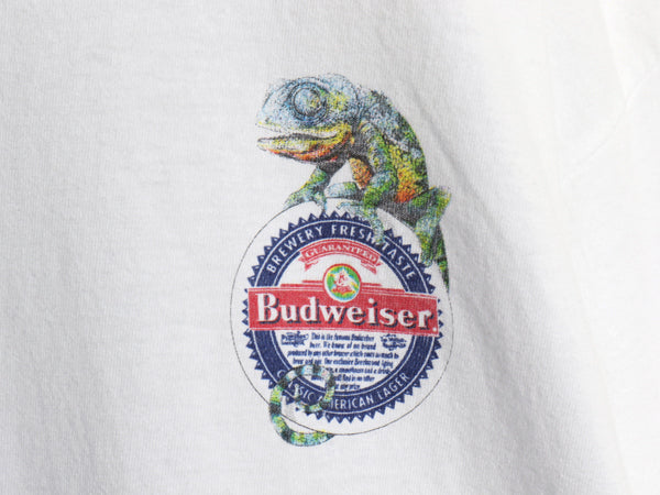 90s ★ バドワイザー カメレオン イラスト プリント Tシャツ メンズ XL 古着 グラフィック ビール 当時物 企業物 アニマル キャラクター 白