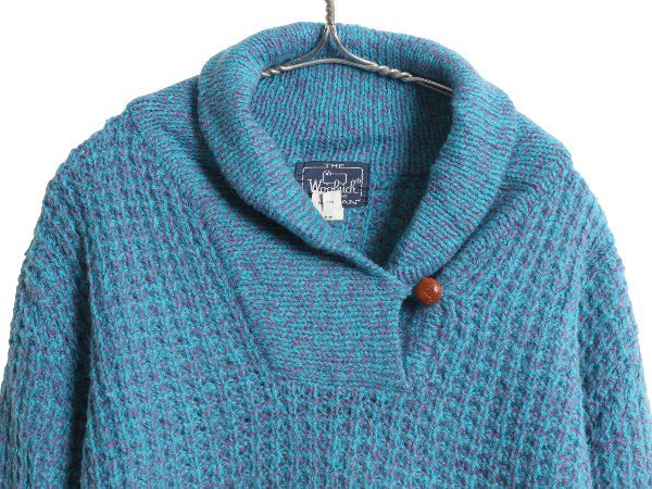 80s ウールリッチ ショールカラー ニット セーター レディース L 紺タグ ヴィンテージ アウトドア ウール リブ編み チャンキー ローゲージ