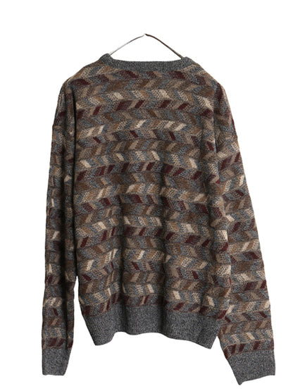 デッドストック 90s タウンクラフト デザイン ニット セーター メンズ L 新品 未使用 オールド JCPenney アクリル 総柄 薄手 マルチカラー