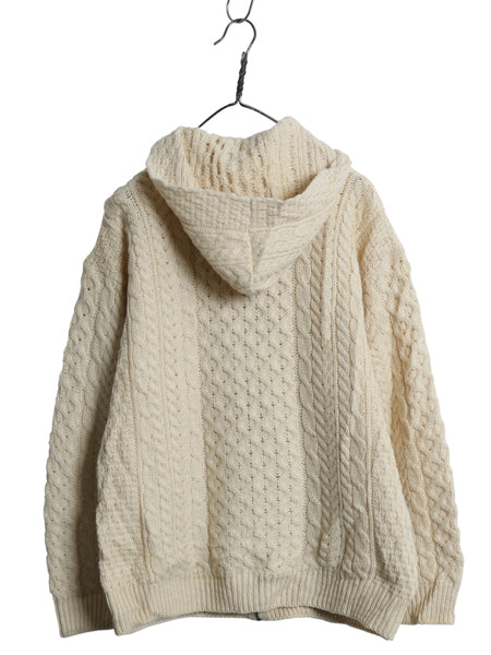 アイルランド製 BLARNEY WOOLLEN MILLS フィッシャーマン フルジップ ニット パーカー メンズ レディース L ウール セーター カーディガン