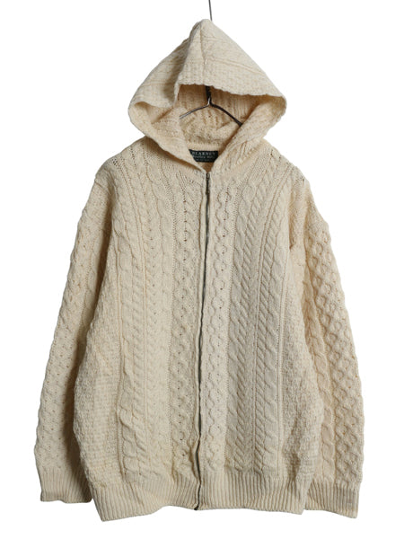アイルランド製 BLARNEY WOOLLEN MILLS フィッシャーマン フルジップ ニット パーカー メンズ レディース L ウール セーター カーディガン