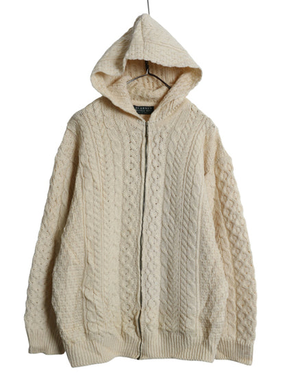 アイルランド製 BLARNEY WOOLLEN MILLS フィッシャーマン フルジップ ニット パーカー メンズ レディース L ウール セーター カーディガン