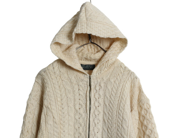 アイルランド製 BLARNEY WOOLLEN MILLS フィッシャーマン フルジップ ニット パーカー メンズ レディース L ウール セーター カーディガン