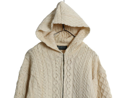 アイルランド製 BLARNEY WOOLLEN MILLS フィッシャーマン フルジップ ニット パーカー メンズ レディース L ウール セーター カーディガン