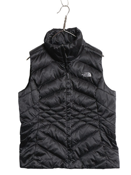 US企画 ノースフェイス ナイロン ダウン ベスト レディース M フルジップ キルティング アウトドア 550フィル 重ね着 前開き ハイネック 黒