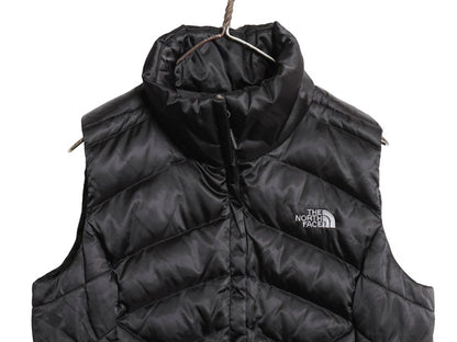US企画 ノースフェイス ナイロン ダウン ベスト レディース M フルジップ キルティング アウトドア 550フィル 重ね着 前開き ハイネック 黒