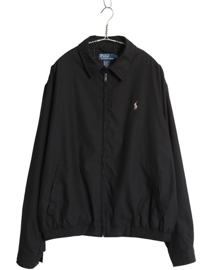 90s ポロ ラルフローレン スイングトップ ジャケット メンズ L / 古着 オールド スムース 素材 フルジップ ライナー付き チェック ブラック