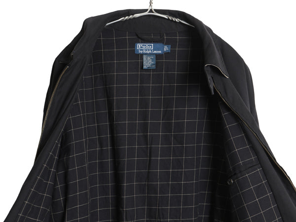90s ポロ ラルフローレン スイングトップ ジャケット メンズ L / 古着 オールド スムース 素材 フルジップ ライナー付き チェック ブラック