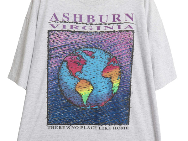 90s USA製 アート メッセージ イラスト プリント Tシャツ メンズ XL オールド グラフィック シングルステッチ 地球 大きいサイズ 霜降り 灰