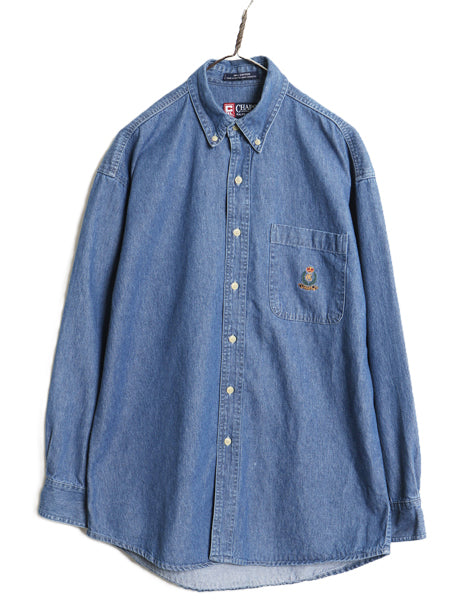 90s チャップス ラルフローレン 長袖 ボタンダウン デニム シャツ メンズ M / オールド 長袖シャツ ワンポイント カジュアル ポケット付き