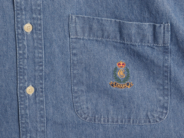 90s チャップス ラルフローレン 長袖 ボタンダウン デニム シャツ メンズ M / オールド 長袖シャツ ワンポイント カジュアル ポケット付き