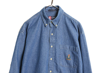 90s チャップス ラルフローレン 長袖 ボタンダウン デニム シャツ メンズ M / オールド 長袖シャツ ワンポイント カジュアル ポケット付き
