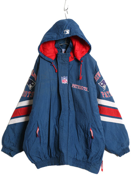 90s ペイトリオッツ 中綿 ナイロン ジャケット メンズ XL オールド NFL オフィシャル スターター スタジャン アメフト ベンチコート フード