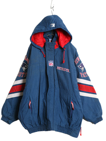 90s ペイトリオッツ 中綿 ナイロン ジャケット メンズ XL オールド NFL オフィシャル スターター スタジャン アメフト ベンチコート フード