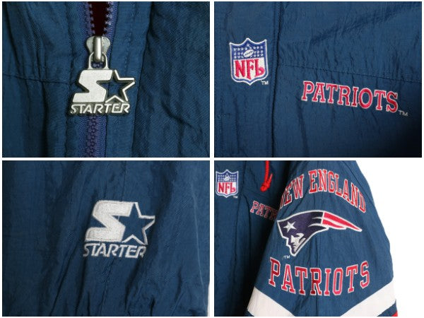90s ペイトリオッツ 中綿 ナイロン ジャケット メンズ XL オールド NFL オフィシャル スターター スタジャン アメフト ベンチコート フード