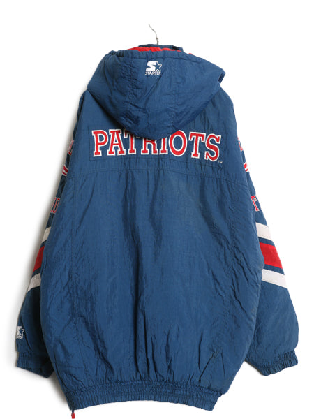 90s ペイトリオッツ 中綿 ナイロン ジャケット メンズ XL オールド NFL オフィシャル スターター スタジャン アメフト ベンチコート フード