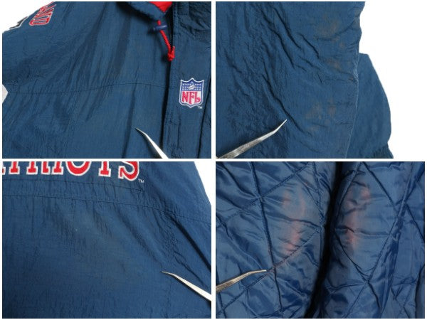 90s ペイトリオッツ 中綿 ナイロン ジャケット メンズ XL オールド NFL オフィシャル スターター スタジャン アメフト ベンチコート フード