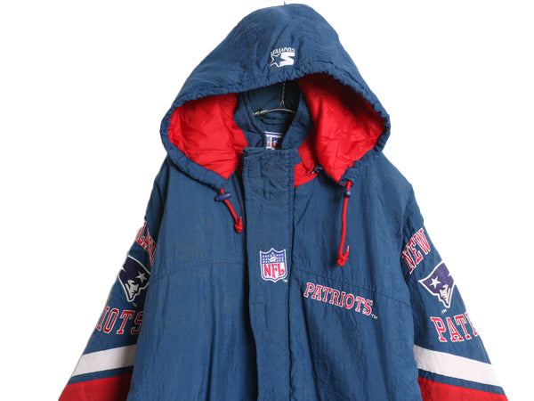 90s ペイトリオッツ 中綿 ナイロン ジャケット メンズ XL オールド NFL オフィシャル スターター スタジャン アメフト ベンチコート フード