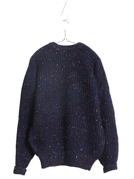 80s オールド ギャップ ウール ニット セーター メンズ M ヴィンテージ 旧タグ ネップ チャンキー 長袖ニット ヘビーウェイト リブ編み 紺