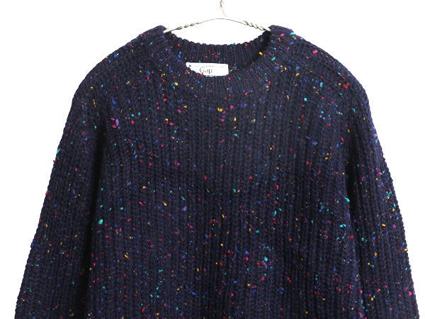 80s オールド ギャップ ウール ニット セーター メンズ M ヴィンテージ 旧タグ ネップ チャンキー 長袖ニット ヘビーウェイト リブ編み 紺